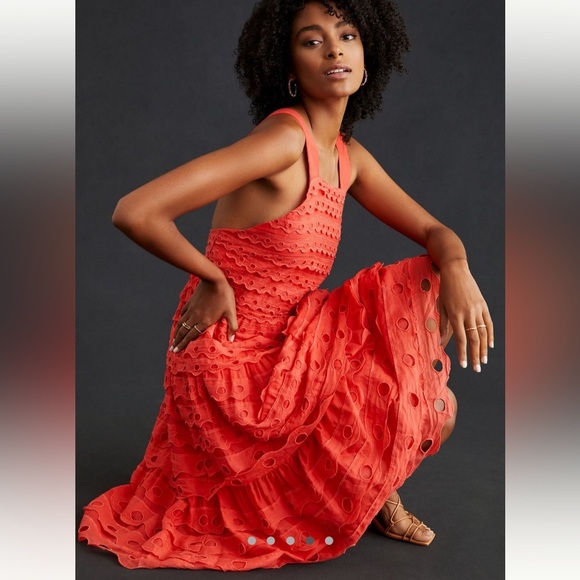 ANTHROPOLOGIE Maeve Eyelet Tiered Midi Dress - Picture 4 of 4